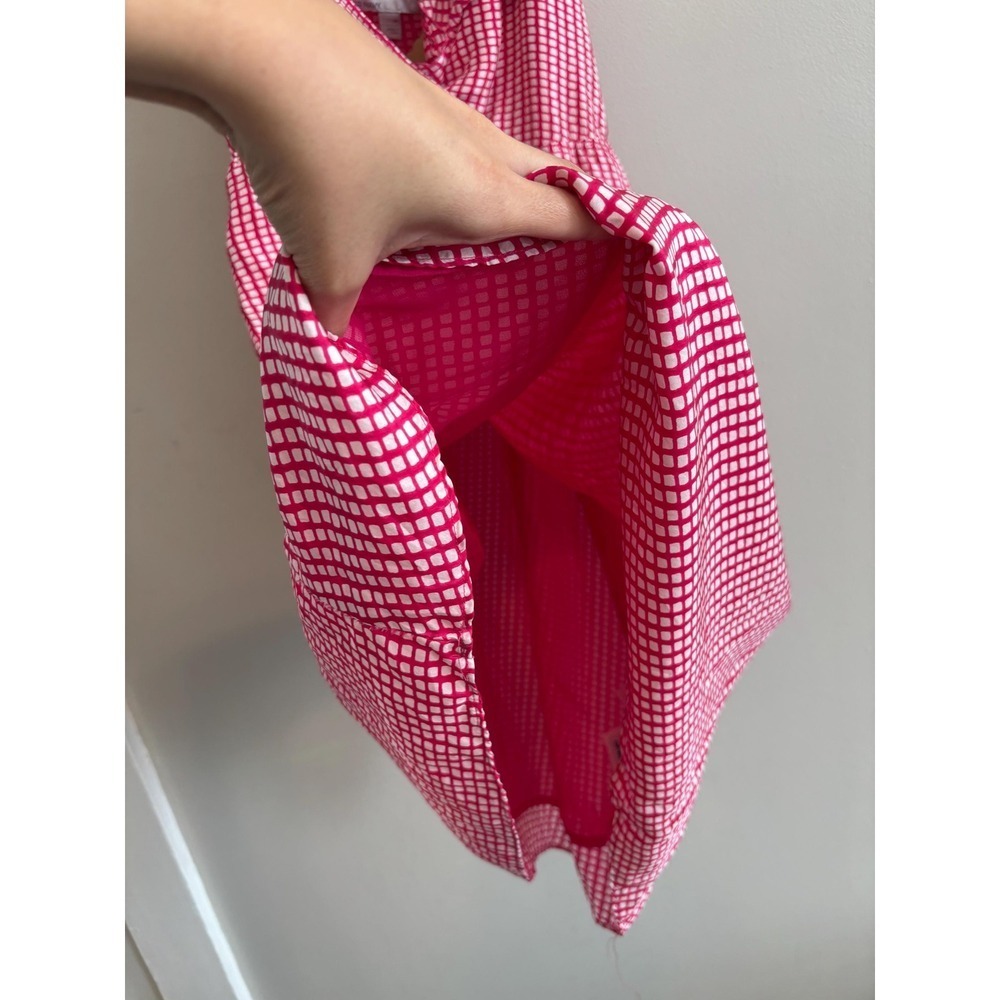 Y2K Gingham Pink & White Romantic Strapless Midi V-Neck Silk Dress - Small - Picture 7 of 10